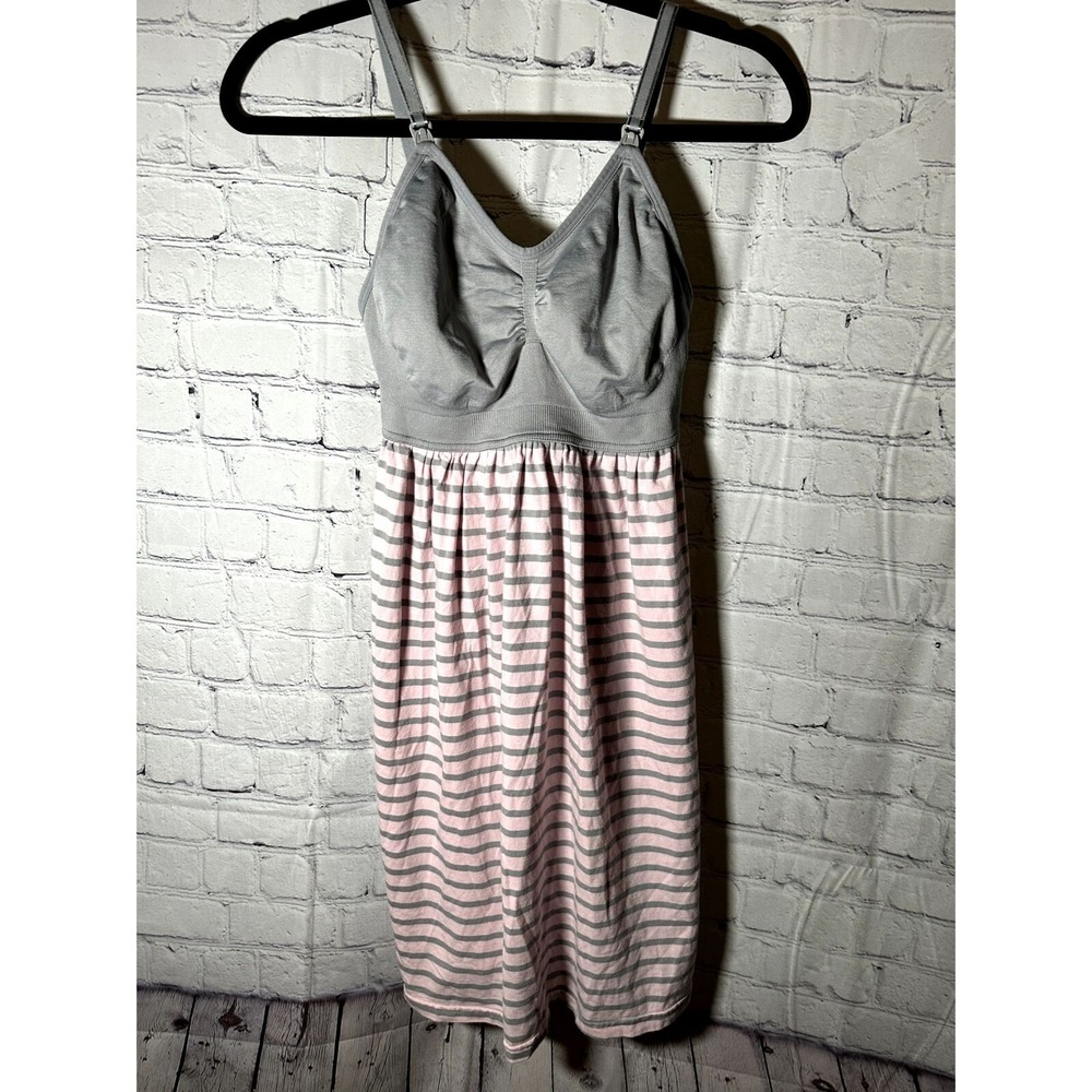Motherhood Maternity Nursing Nightgown Gray Pink Striped Chemise Size M